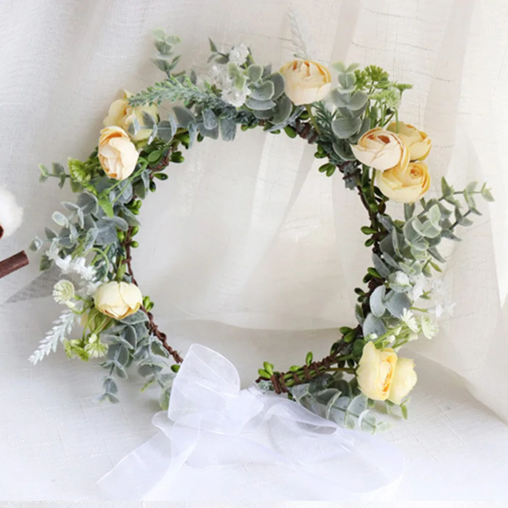 Fashion Floral Christmas Wreath Decoration Hair Accessories Holiday Garland Bride Corolla Wedding Headpiece Rose Hairband