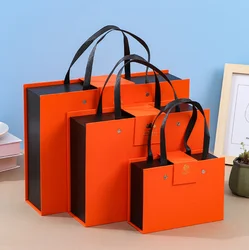 Wholesale Custom Fashion Orange Magnetic Cardboard paper Box Shipping valentines Day Gift Boxes with handle