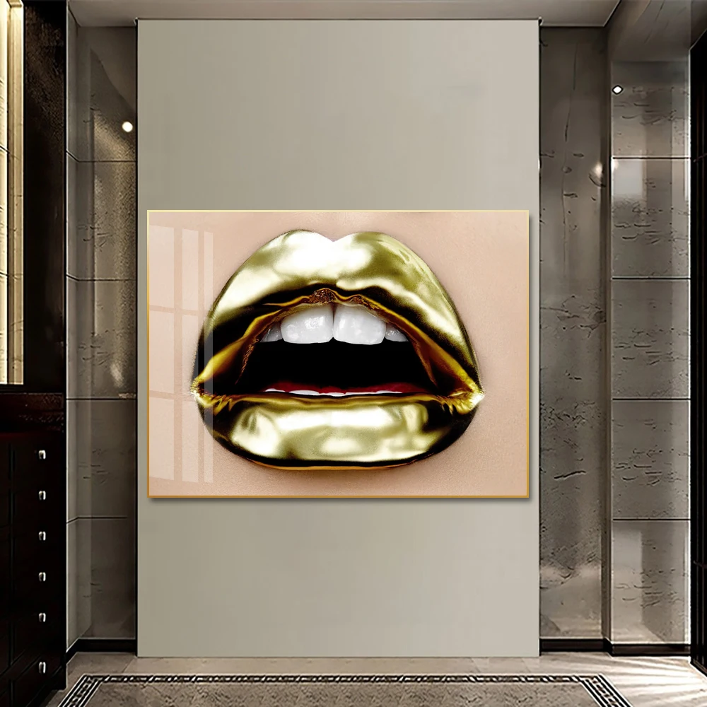 Gold Sexy Lips art modern wall art nude luxury painting for home decor picture print canvas and poster girl