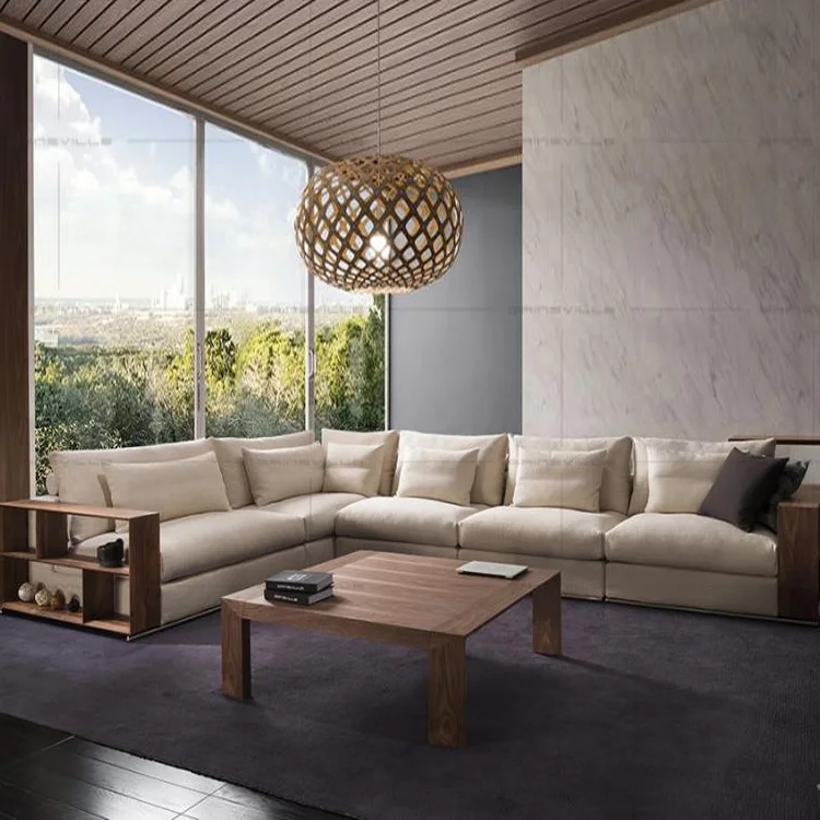 Home Furniture Feather sofa Comfortable Top fabric New Design L Shape Chaise Fabric Sofa