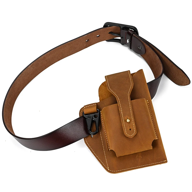 2022 Newest Hot Sale Genuine Leather Belt Bag Waist Pack Retro Sling Mobile Phone Waist Bag For Phone