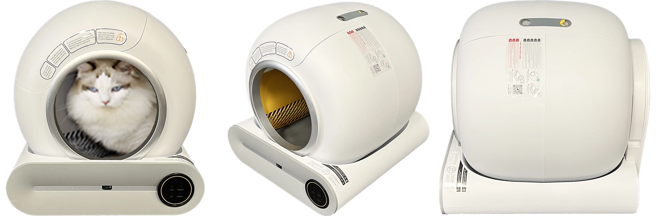 Beige Cat Litter Box with UV Air Cleaner and Anti-Splashing Feature Efficient Durable Plastic Odor Removal Pet Toilet