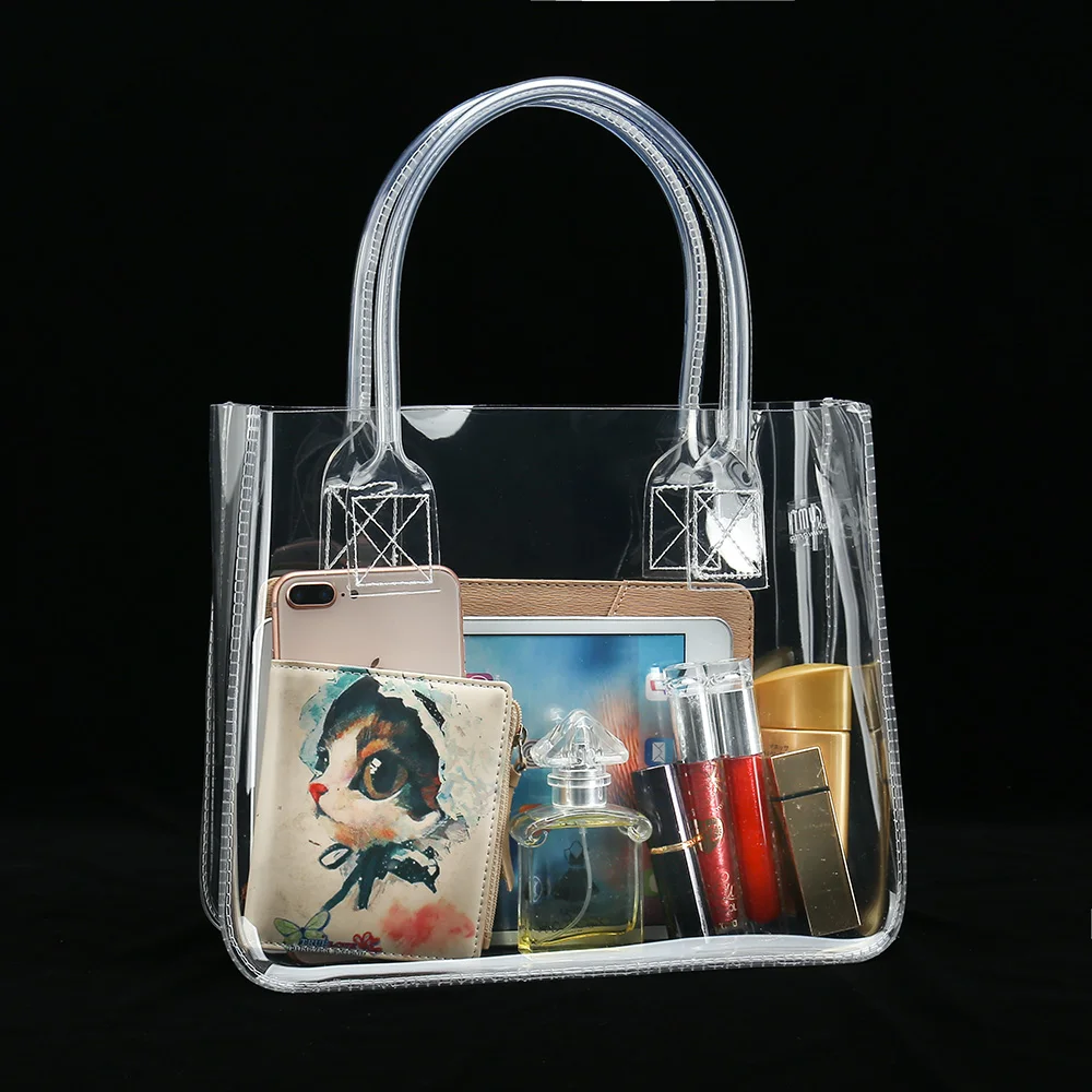 Hot selling transparent pvc clear plastic top handle bags with ziplock