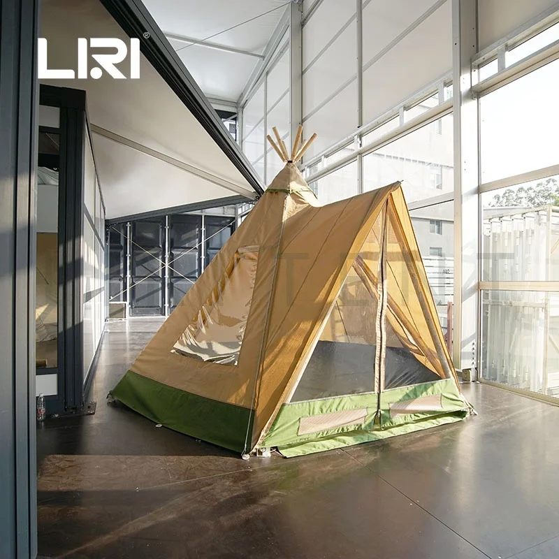 Waterproof Wood Frame Teepee Tipi Tent Heavy Duty Canvas Tent 5m with Triangular Door