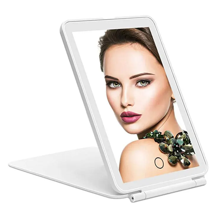 Portable Rechargeable LED Vanity Mirror Thin Touch Screen with 3 Brightness Colors and 10X Magnifying Makeup Compacy Mirror