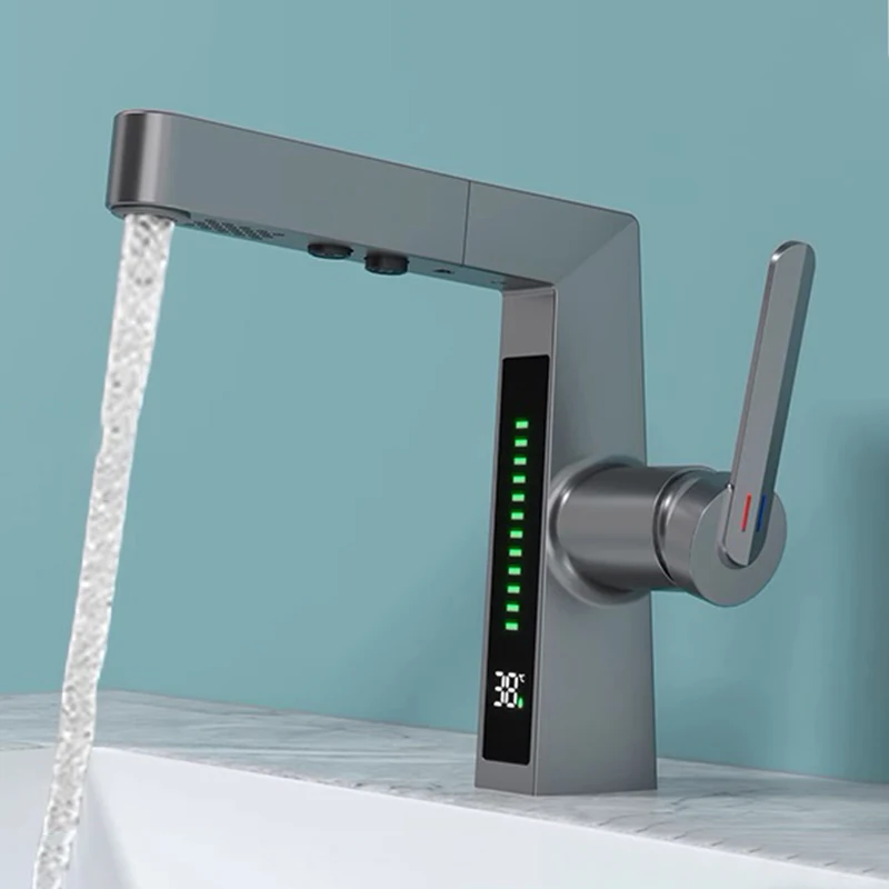 New pull out bathroom vanity faucet basin faucets with smart temperature digital lcd display