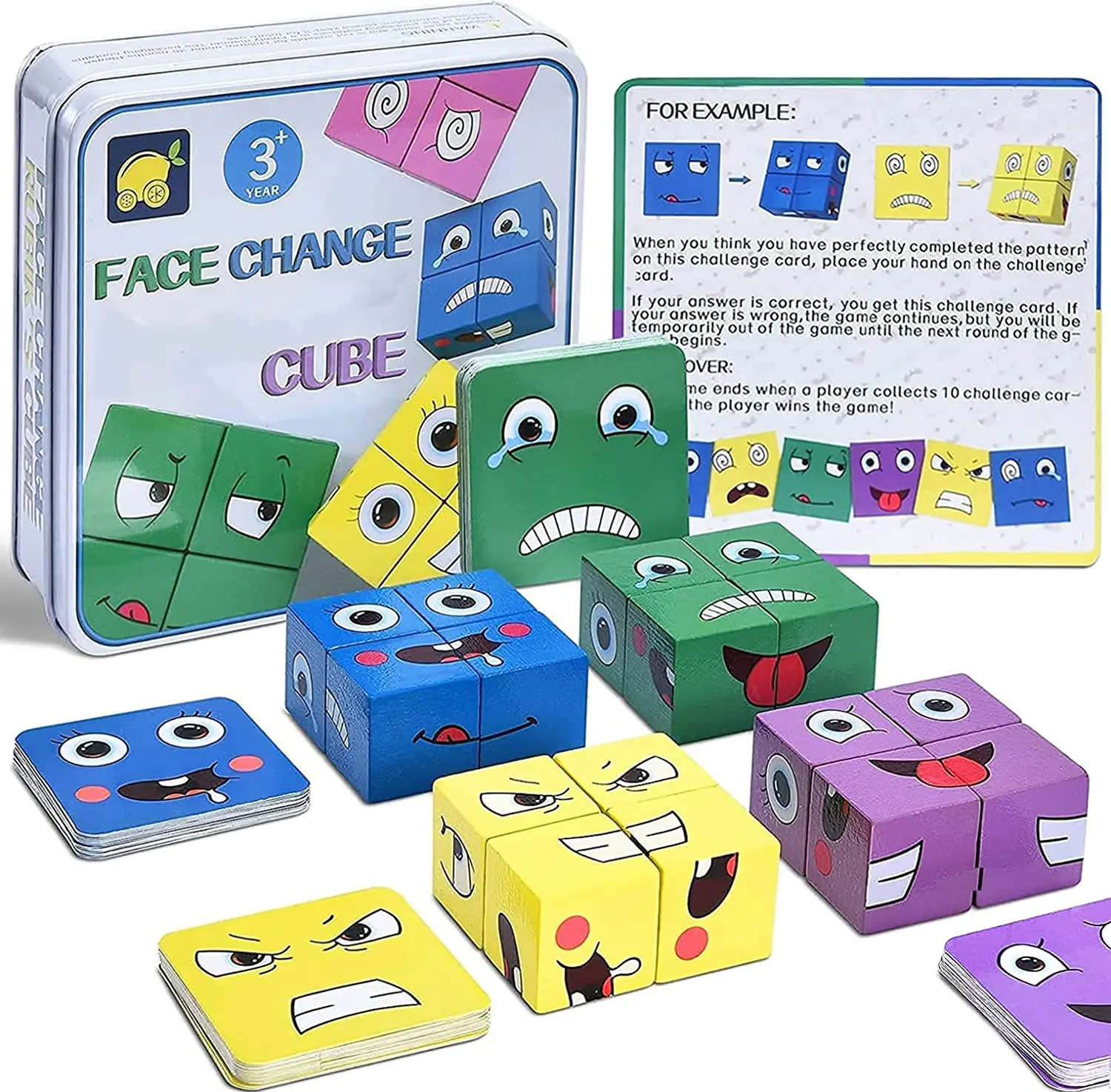 Wooden Face Cube Expression Matching Puzzle, Montessori Expressions Blocks Educational Toy Funny Jigsaw