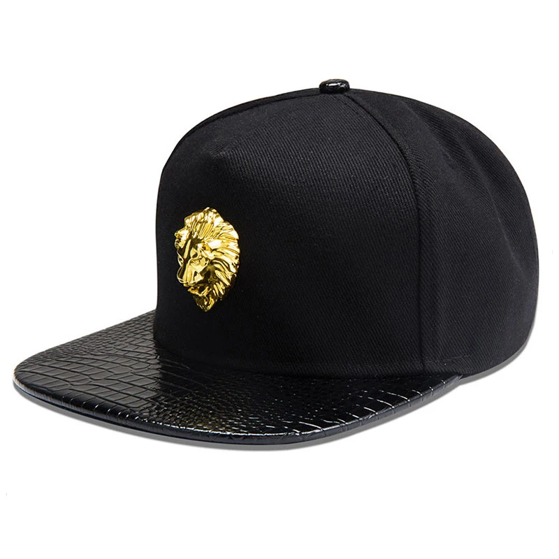 Hot Sell solid color fashion design metal decoration blue 6 panel snapback caps with custom logo
