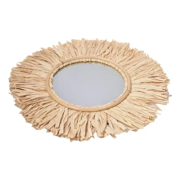 
Hanging Wall Mirror Round Handmade Boho Mirror Moroccan Style Art Decor for Apartment Living Room Bedroom Dorm Entryways 