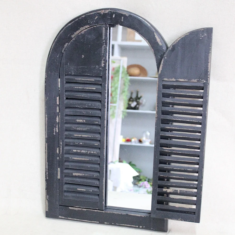 Luckywind Hot Sale Farmhouse Wall Decor Vintage Decorative Arch Shutter Window Mirror