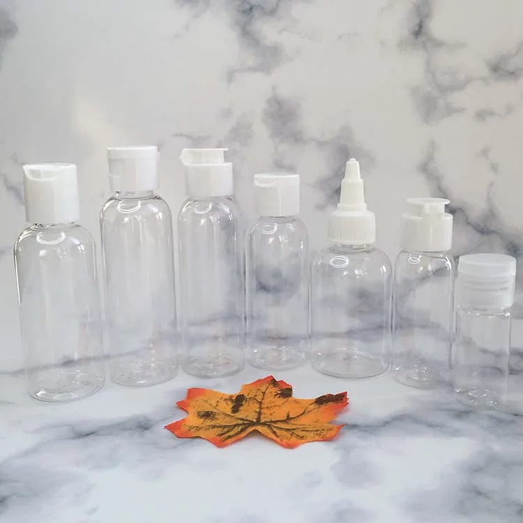 30ml - 500ml 1oz 2oz 4oz 5oz 8oz Bullet Round Shape Transparent Squeeze Plastic Bottles With White Black Flip Disc Caps
