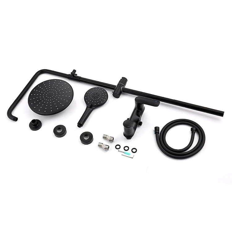 matte black shower mixer combo set hot and cold shower set complete for RV bathroom shower accessories overhead 2022 most sold