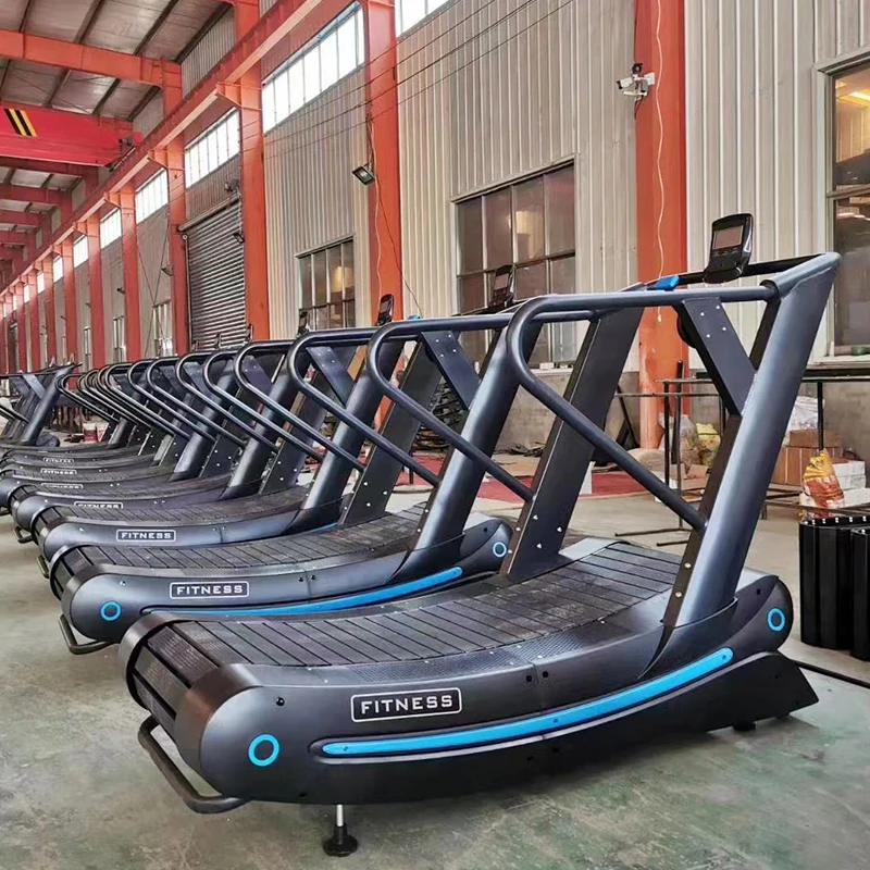 Commercial gym fitness unpowered running machine self generated treadmill curved non motorized manual mechanical treadmill