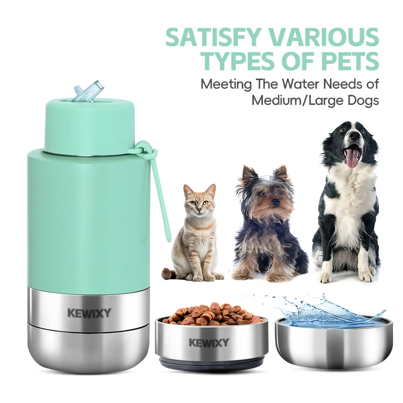 KEWIXY style 34oz 3 in 1 stainless steel pet food feeder insulated vacuum 1l travel portable dog drinking water bottle