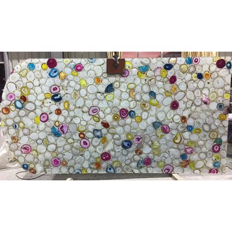 Luxury stone translucent backlit large polished colorful agate slab for countertop