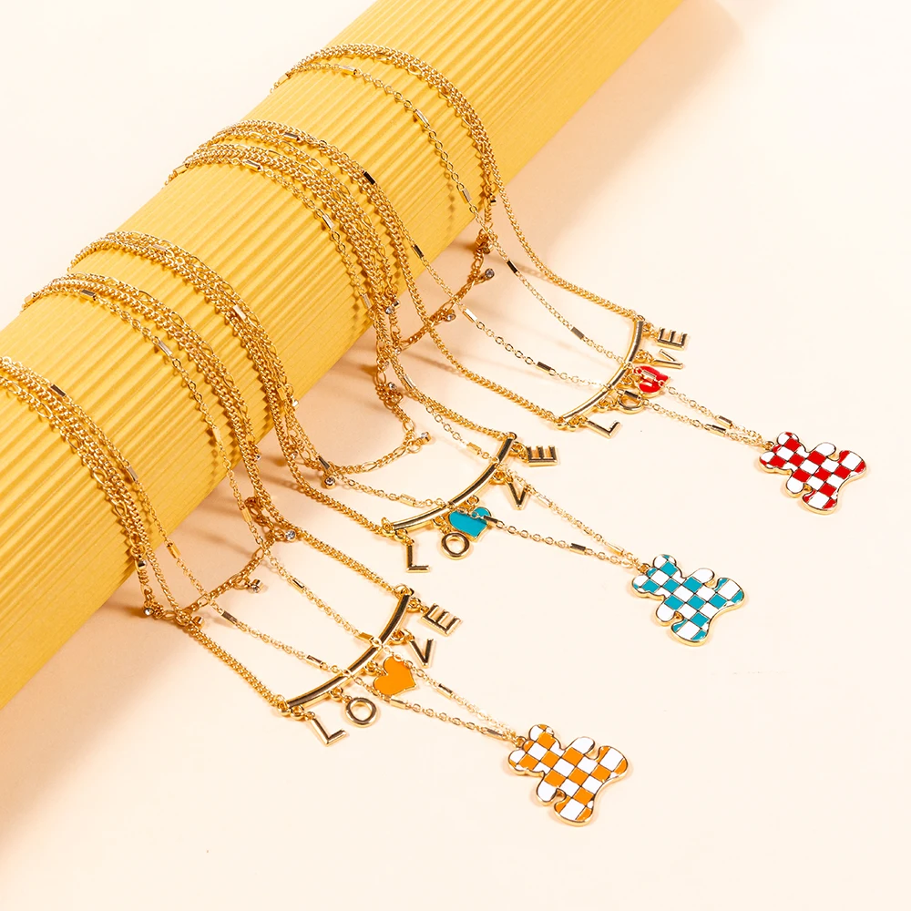 Bear with Enamel Layer Pendant Necklace Plated Love Heart Virgen De Guadalupe Cute for Women New Hot Sale 18k Gold Necklaces 25g