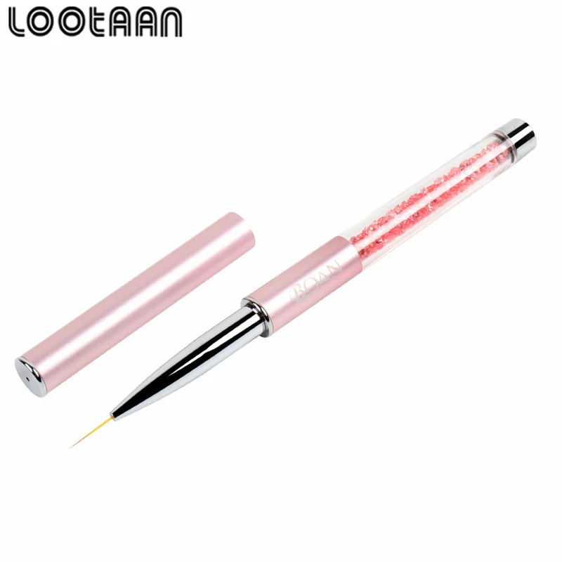 Wholesale LOGO Custom OEM Nail Kolinsky Brush Nylon 5/7/9/11mm Metal Rhinestone Crystal Nail Liners Painting Art Liner Brushes