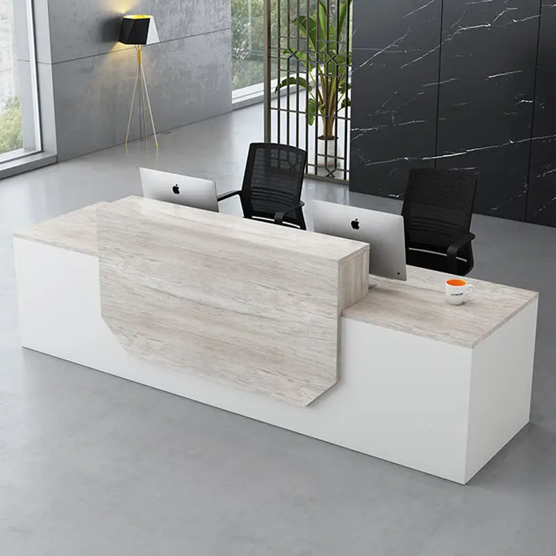 Commercial Office Furniture L Shape Front Desk Counter Lobby Wood Modern Reception Table Desk