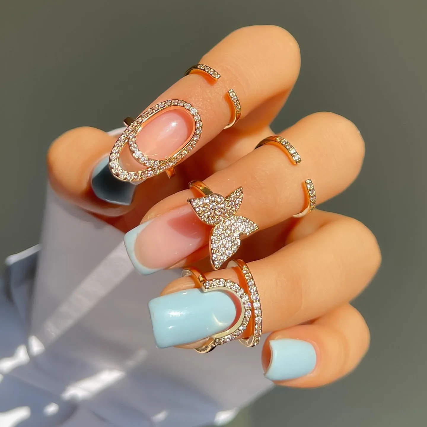 European and American copper inset zircon bow nail joint ring personality creative wear detachable nail ring for women gift