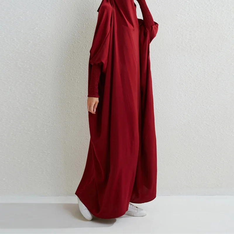 Turkey Solid Color Prayer Islamic Dubai Clothing Long Dress Muslim Woman Polyester Prayer Robe Abaya dress