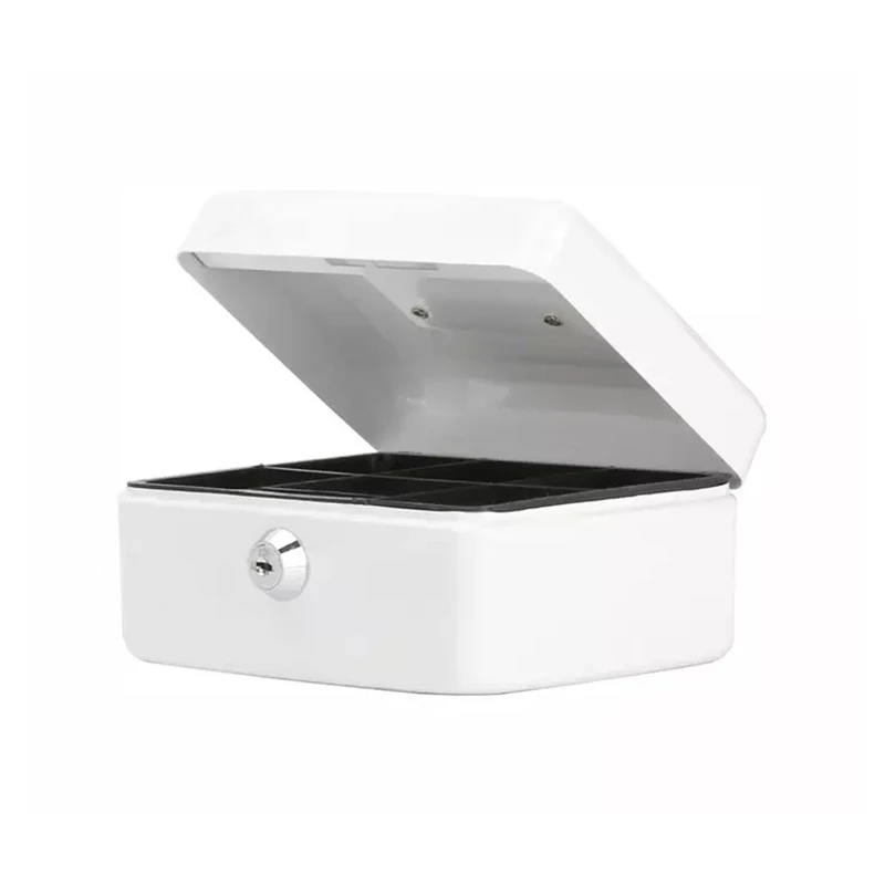 White small size metal money safe security cash coin box with two keys