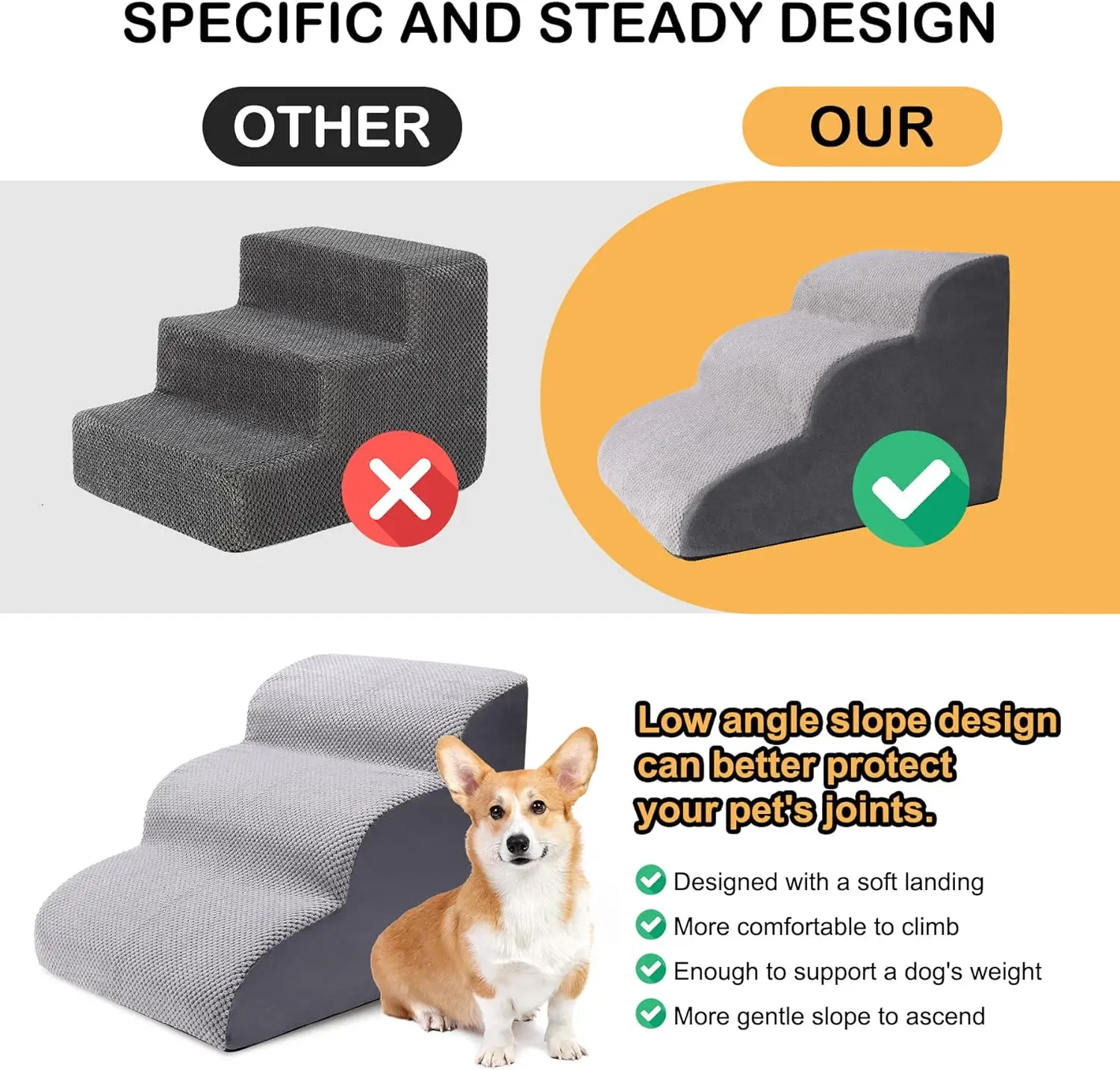 Factory Wholesale Custom Memory Foam Dog Stairs Ladder Washable Cover Non-Slip 3 and 5 Steps Small Foldable Bed Dog Pet Car Ramp