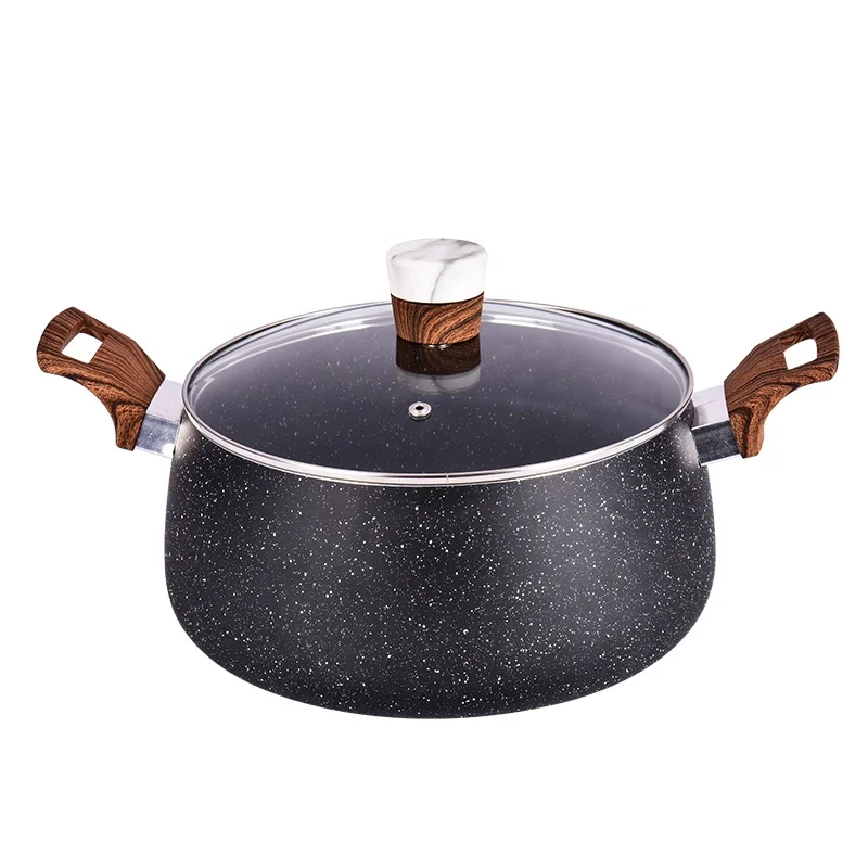 Новый дизайн 6,0 QT с мраморным покрытием деревянная ручка алюминиевая кастрюля голландская печь большая кастрюля с пароваркой