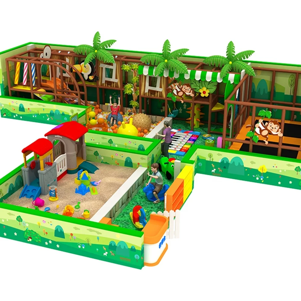 Amusement Indoor Playground Trampoline Park Forest Style Park Tree House Sand Area Equipment Slide Ball Pool