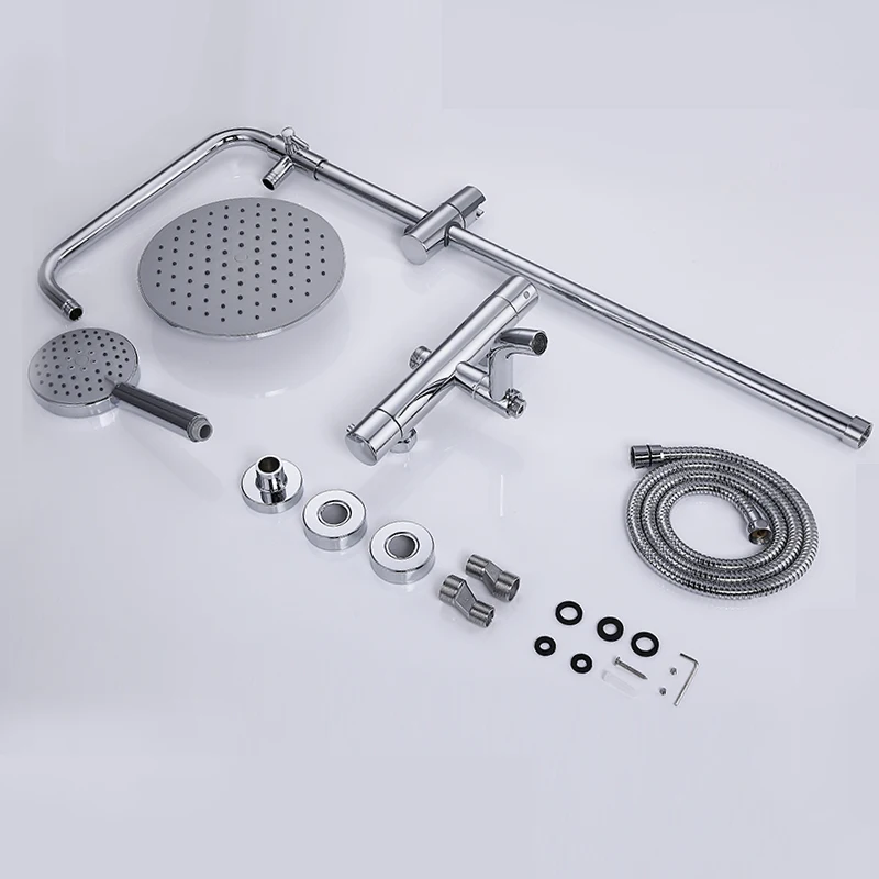 Luxury New Chrome Color Solid Brass Shower Set with 59mm Big Rainfall and Soft Shower Head 3 Functions Stainless Steel Pipe