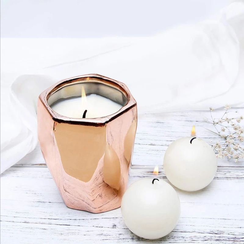 Luxury gift box geometric shape rose gold scented candle holder
