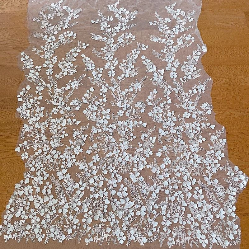 Bridal 3D Lace Fabric Beaded Sequin Wedding Dress Advanced Custom-made Sewing Fabric