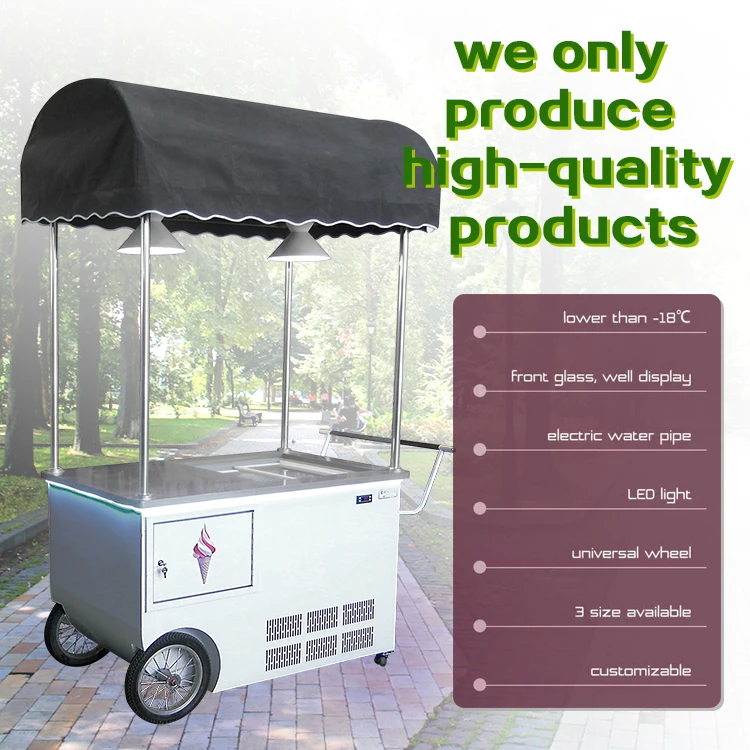 Kolice ice cream push vending cart with freezer for sale mobile ice cream hand cart italian ice gelato cart commercial food