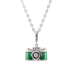 New design Custom 925 sterling silver necklace Emerald green Cute Hidden Camera Pendant With Zircon Necklace