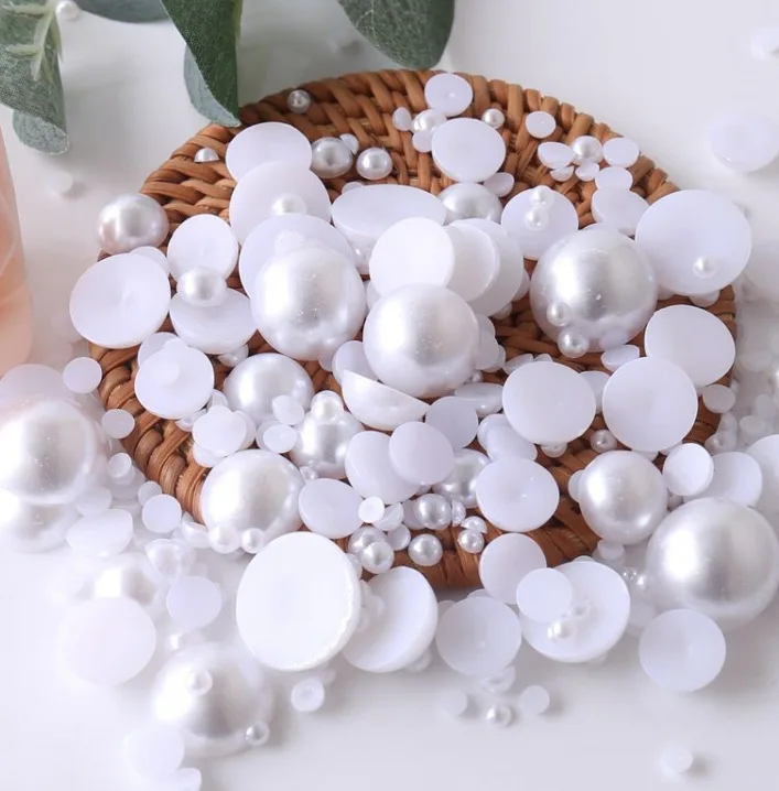 Rice white flat bottom half hotfix pearl rhinestones loose bead DIY handmade material jewelry accessories rhinestones