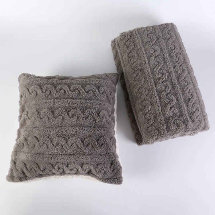 Low MOQ Home Decorative Throw Pillow Sherpa 3D Jacquard plush Fleece Pillow