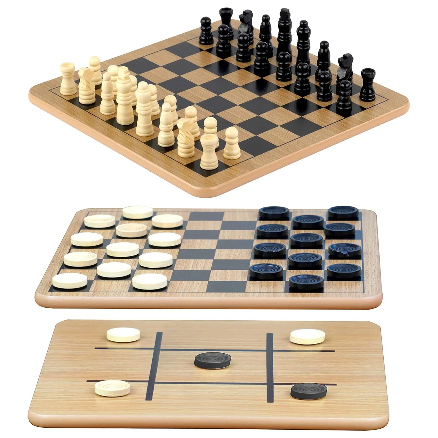 Wooden Checkers and 32 Standard Chess Pieces Reversible Wooden Board for Chess