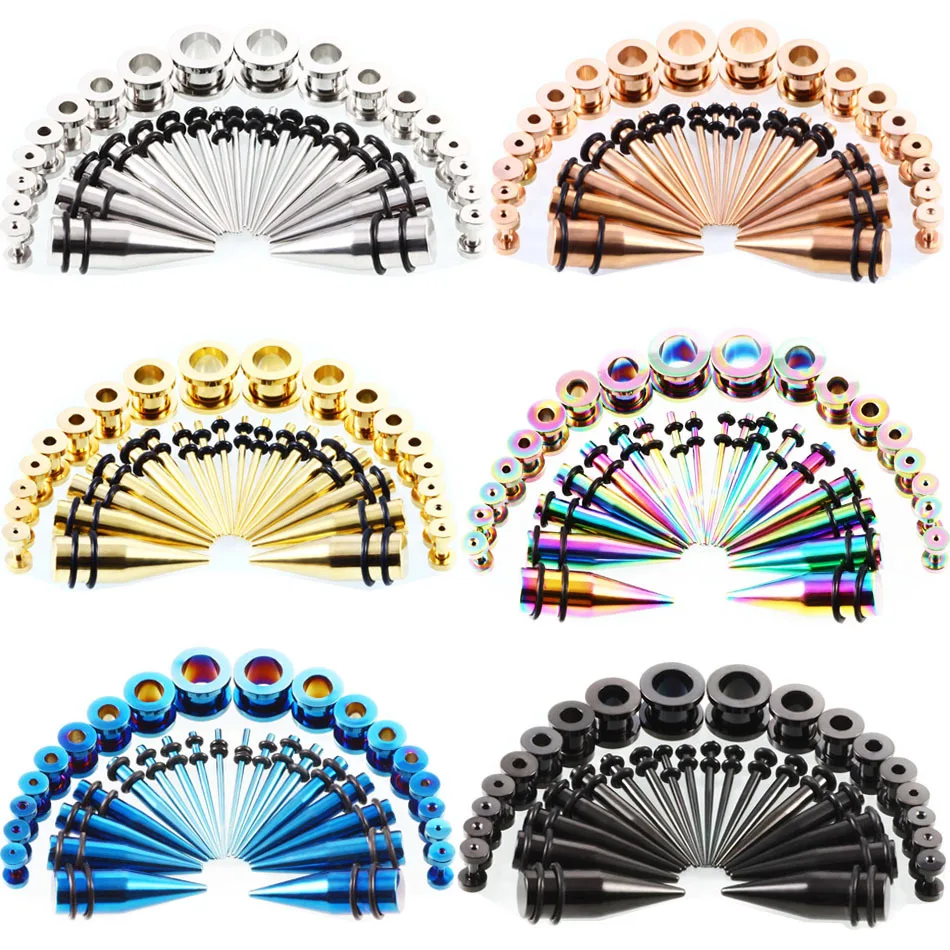 Piercing 36PCS Stainless Steel 14G-00G Ear Set Gauge Plug Ear Tunnel Set Steel Taper Plug Kit Ear Stretching Kit
