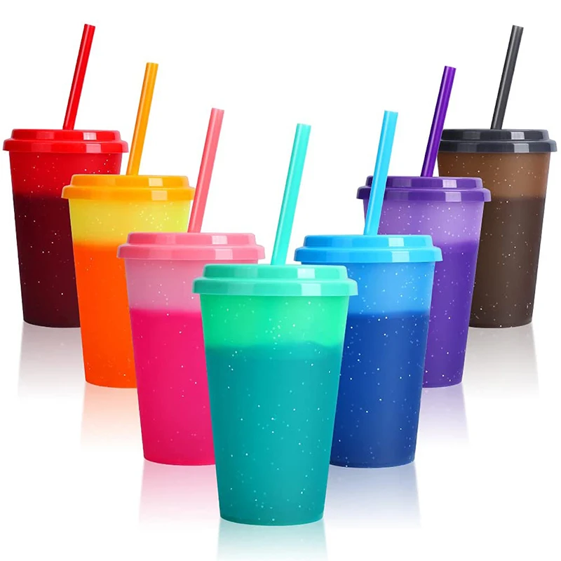 Mazoho Summer 32oz Cold water cup Plastic cold color changing plastic cup with lids and Straws