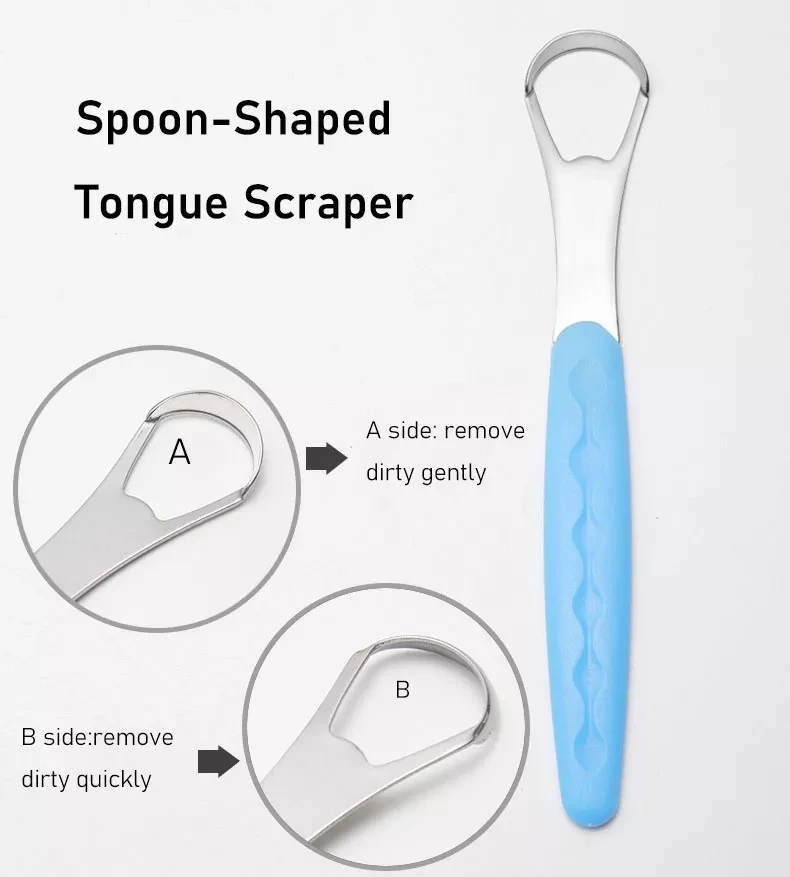 Hot Sale Customized Steel Tongue Cleaner Scraper Reusable 430 Stainless Steel Tongue Scraper With Handle