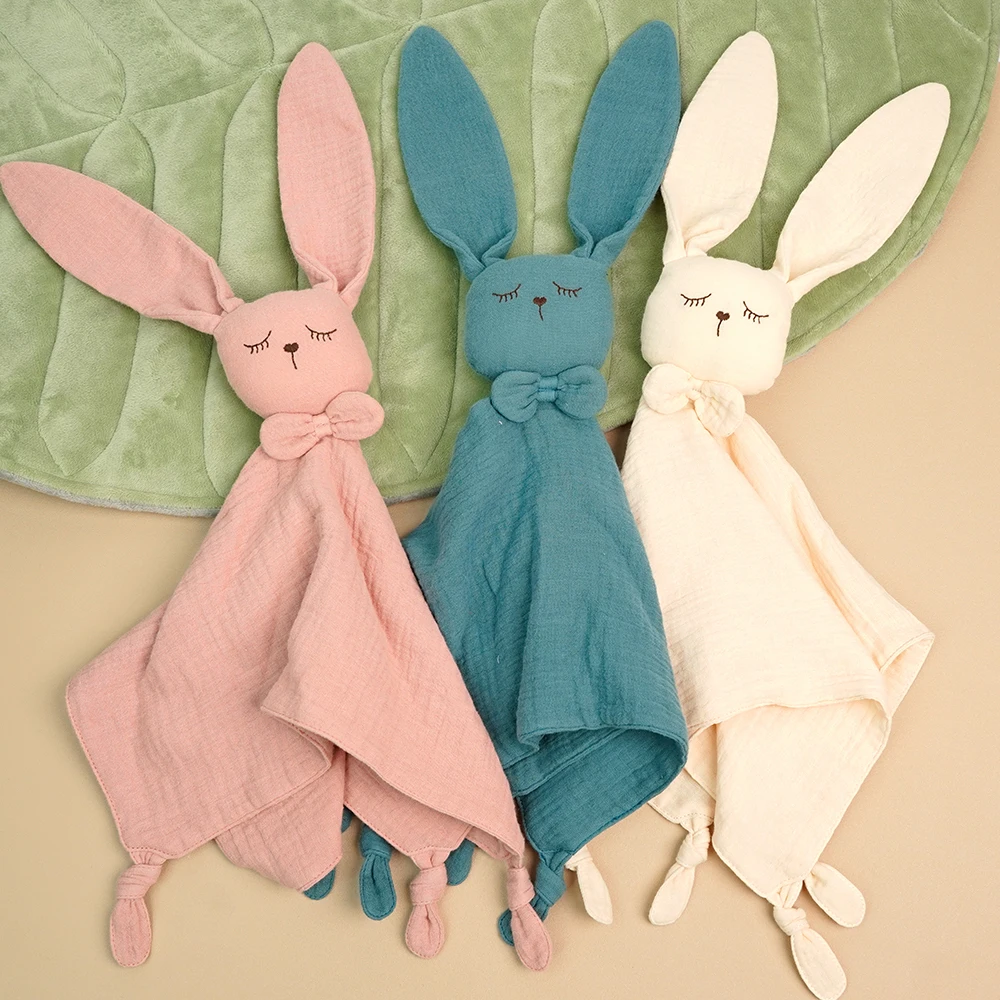 Baby Safety Bunny Blanket Soft  Lovey Baby Gift Organic 100% Cotton Muslin Rabbit Security Blanket