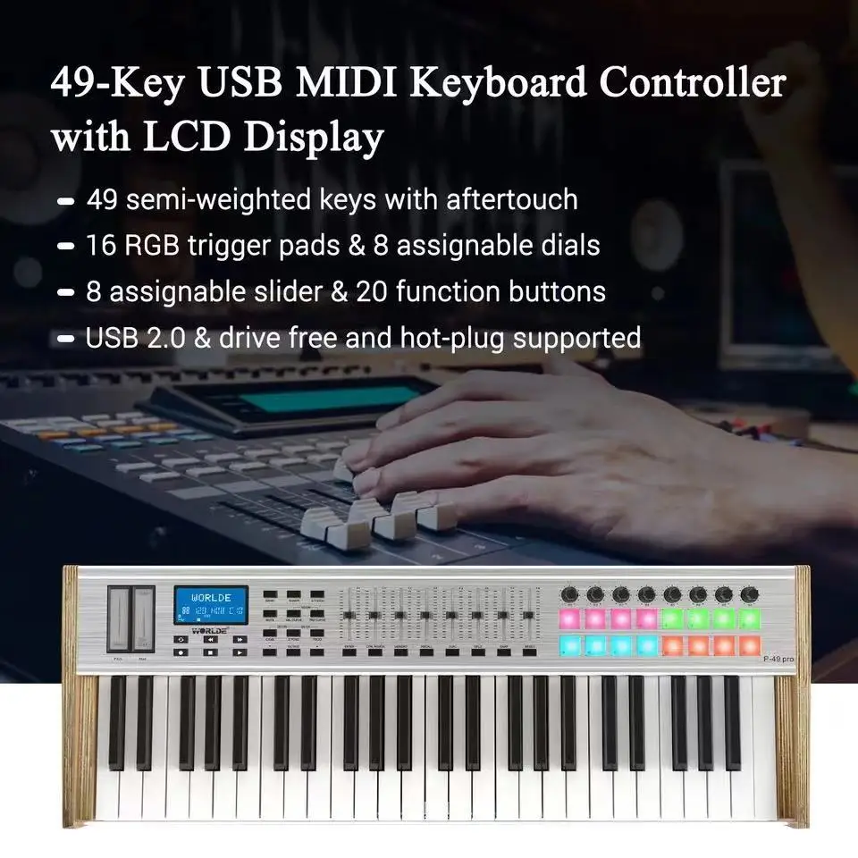 На выбор P-49 Pro С Вращающимся барабаном pad музыкальная студия пианино MIDI контроллер клавиатуры 49 клавиш