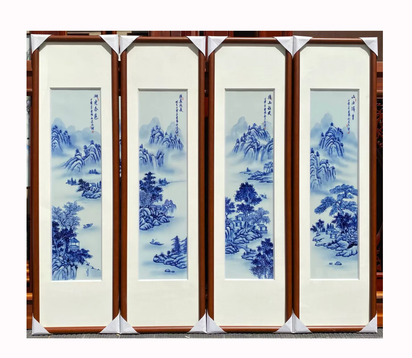 Chinese Hand Painted Wall Art Painting Porcelain Blue and White Framed Decorative Wall Art Painting home decors ceramics