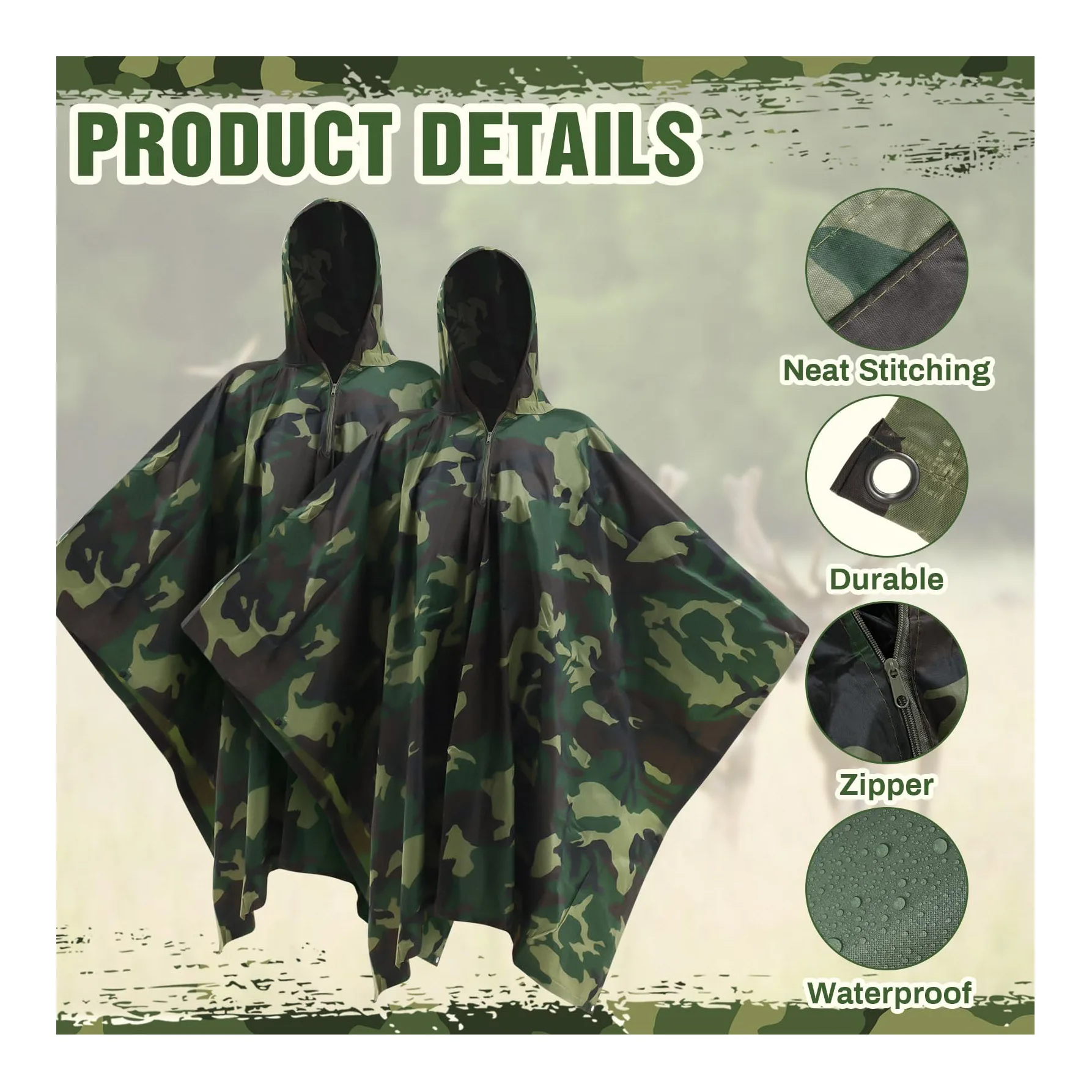 factory supplied camping Portable foldable camouflage Reuse comfort raincoat waterproof raincoats