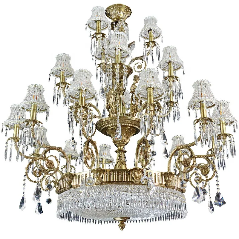Large big exquisite french bronze brass villa royal palace chandelier copper candle pendant lights with lamp holder lighting