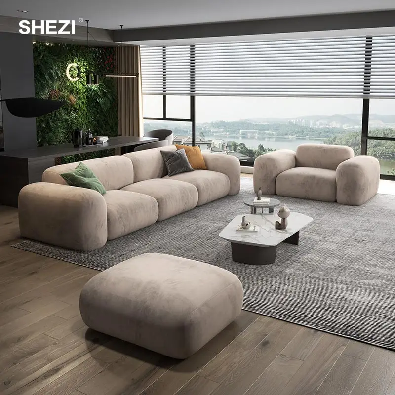 SHEZI Nordic Luxury L Shape Living Room Sofa Simple Hotel Villa Velvet Modular Sectional Sofa Couch Set