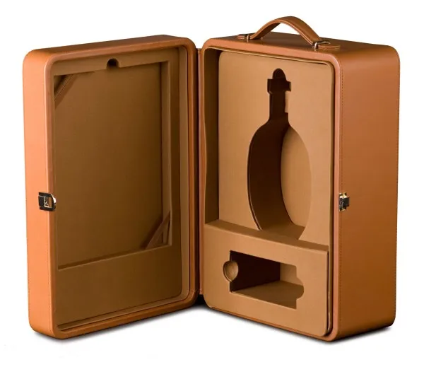 Luxury Box Leather Carrying Case Wine Paulownia Wood Wine Gift Box Brown Pu Leather Outside Custom Wine Box With Handle