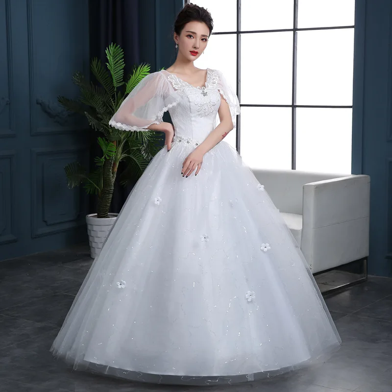 wholesale price Ball Gown Illusion Neckline Sweetheart Beaded Flower Print Wedding Dress White Bridal Gown