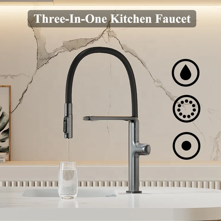 360 Rotation 3 Way Purified Water Kitchen Sink Faucet Single Handle Hot Cold Water Filter Faucet for Kitchen Sink