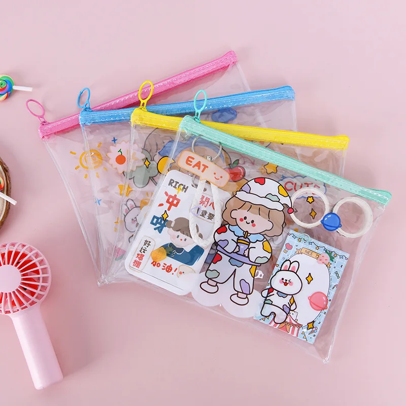 YAHOU customizable Clear lovely PVC stationery bag cute cartoon design Transparent school zipper pencil case for kids