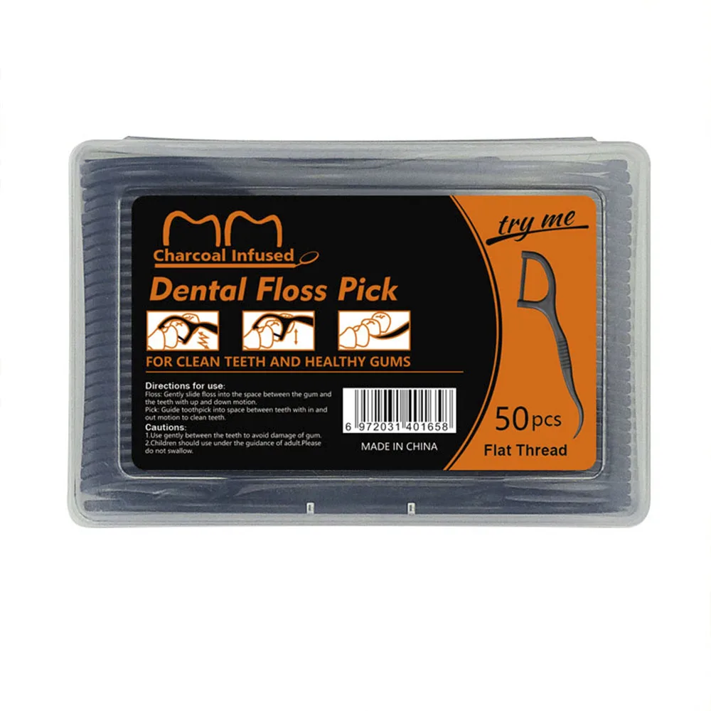 Biodegradable Personalized Eco Friendly Flosser Vegan Bamboo Charcoal Dental Floss Pick For Adults